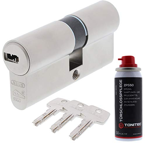 ToniTec Set di serratura a cilindro ABUS, doppio cilindro EC550, con 3 chiavi, misura 55, 60 mm + detergente ToniTec