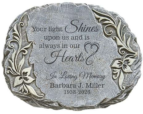 Let's Make Memories Personalized Memorial Garden Stone - Glow-in-The-Dark - Engraved - Sympathy Garden Marker - Outdoor Memorial - Condolences - Loss of a Loved One - Your Light Shines