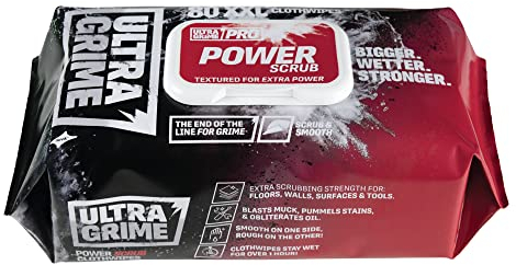 UltraGrime Pro Power Scrub | Salviette industriali potenti per rimuovere sporco e sporco su tutte le superfici | 80 salviette umidificate extra larghe, 38 cm x 25 cm