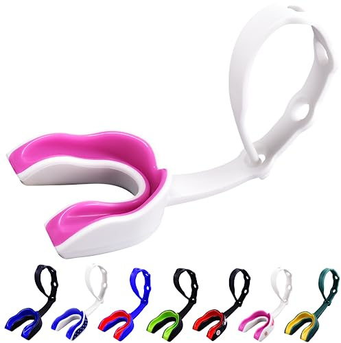 Oral Mart White/Pink Strapped Youth Mouth Guard for Kids - Sports Mouthguard with Connected Strap for Ice Hockey, Football, Lacrosse, Taekwondo