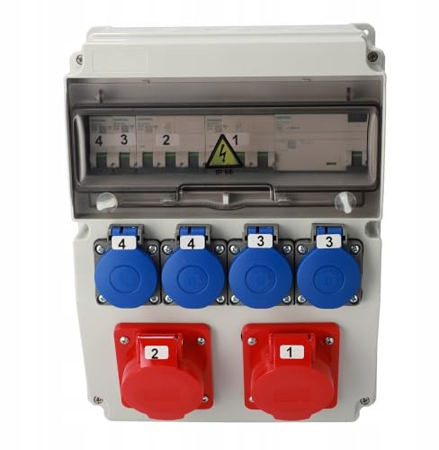 EDO Coffret Électrique de Chantier 4x230V ASTAT 540 Standard Plus IP65 Distributeur de Courant Électrique avec Disjoncteur 2x16A/5P IP44 Coffret de Chantier Équipé de Compatible Répartiteur Extérieur