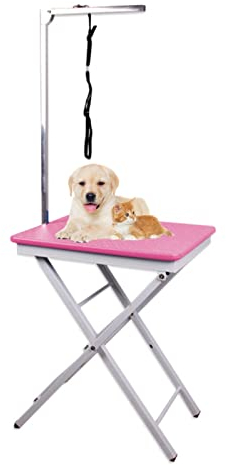 ERRULAN Trimmtisch für Hunde Portable Kleine Hunde Grooming Tisch Zu Hause Nagelschneiden, Anti-Rutsch Haustier Grooming Tisch Für Kleine Hunde Faltbar, Rosa Beauty-Tabelle Veranstalter