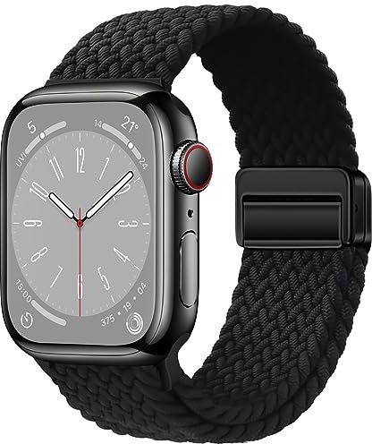 Qimela Sportband kompatibelt med Apple Watch Band 38 mm 40 mm 41 mm 42 mm 44 mm 45 mm 46 mm 49 mm kvinnor män magnetiskt stretchigt flätat sportband för iWatch-serien