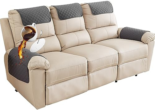NNSMUN Sofa Armrest Cover, Headrest Cover for Recliner Chair Arm Cover, Armchair Slipcover with Pockets, Nonslip Quilted Furniture Protector for Pets Leather Sofa Couch (Dark Gray,3 Seater(5pcs))