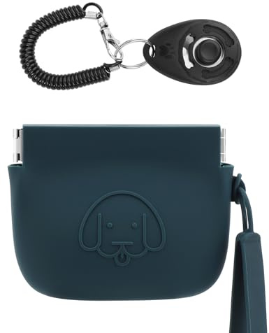 Pochette en Silicone Pour Friandises Pour Chien,Fermeture Automatique,Avec Clickers de Dressage Pour Chiens,Marche Pour Chien et Chat,Format de Poche,Facile à Nettoyer,Sac de Voyage (Vert foncé)