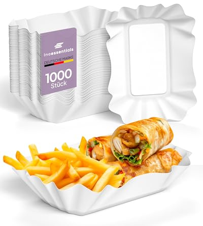 Inoverse 1000 Ciotole per Patatine Fritte, Piatti di Carta Bianca Usa e Getta, 14 x 9 x 3 cm, Ecologiche, Currywust, per Feste, KU51