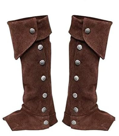 2Pcs Medieval Pirate Boot Covers Vintage Leather Knight Leg Guard Gaiter Adjustable Shoes Boot Tops Cover Punk Fancy Dress Costume for Halloween Carnival Cosplay LARP Accessory Men Women