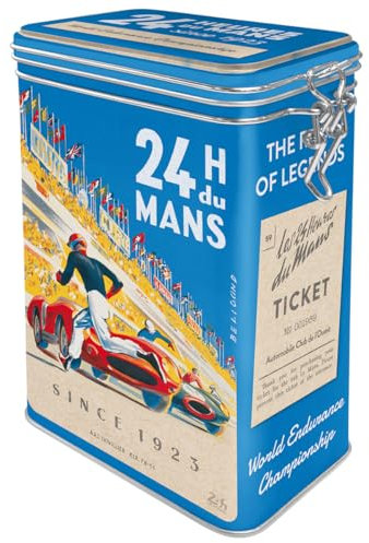 Nostalgic-Art Boîte à café, 1,3 l, 24h Le Mans – Racing Poster Blue – Idée cadeau pour fans de moteur, Official License Product (OLP), récipient avec couvercle aromatique, design vintage
