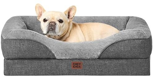 EHEYCIGA Cama Ortopedica y Viscoelastica para Perros Medianos 76x51x16.5 cm, Memory Foam Sofa para Perros Lavable, Cama Gato Suave, Gris Oscuro