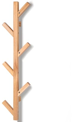 T-LOVENDO.ES Perchero de pared madera maciza de haya vertical 6 Ganchos. Moderno. (Natural)