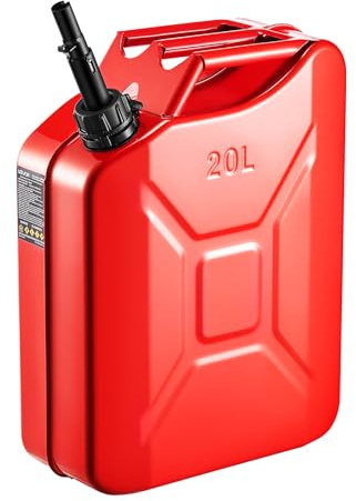 VEVOR Jerrican Essence Métal 20 L Bidon Essence avec Bec Verseur, Poignée Confortable, Débit Maximal 6 L/min, Réservoir de Carburant Résistant pour Plupart des Voitures, Motos, UTV, Tracteurs, Rouge