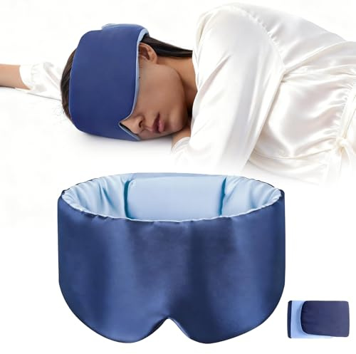 SHIHERESH mascherina per dormire Comoda mascherina per occhi oscurante maschera occhi per gli delicata sulla pelle Accessori da viaggio Due lati due sentimenti (Versione aggiornata blu scuro)