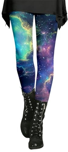Generisch Galaxy Leggings da donna a vita alta, leggings sportivi stampati, colorati, da yoga, da donna, per carnevale, C13 bianco, L