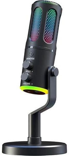The G-Lab K-Mic Neon - Dubbelkanals kardioid USB-mikrofon med stöd och brusreducering ENC, Micro Gaming och Micro PC med RGB 5 färger för spel, streaming, podcast