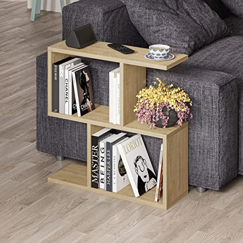 Hocuspicus Holz Beistelltisch mit 2 Etagen, vielseitiger Sofatisch mit 4 offenen Fächern, kompakter Organizer für Wohnzimmer und Büro, belastbar bis 20 kg, pflegeleicht, 60 x 60 x 19,5 cm (Eiche)