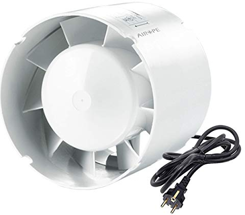 Airope 150 mm, silent air extractor, 305 m3/h, in-line duct, axial gain, energy efficient, for bath, toilet, tent, greenhouse, kitchen, office, garage