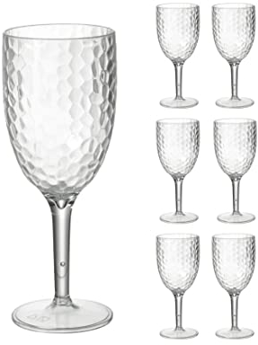 Earth and wear Large Wine Glass Plastic Glasses Reusable 400ml Also Used for Drinking Sherry and Gin and Has A Dimpled Wine Set Effect (Set of 6) (Pack of 6) (6)