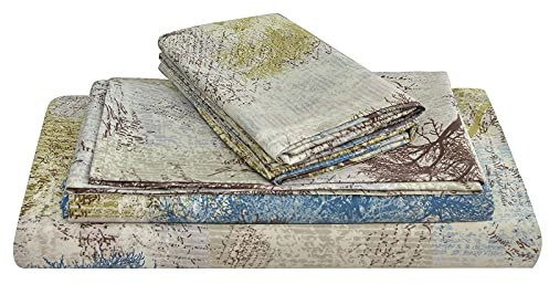 JSD Rustic Print Sheet Set Queen Size, 4 Piece Tree Pattern Soft Microfiber Bed Sheets Extra Deep Pocket
