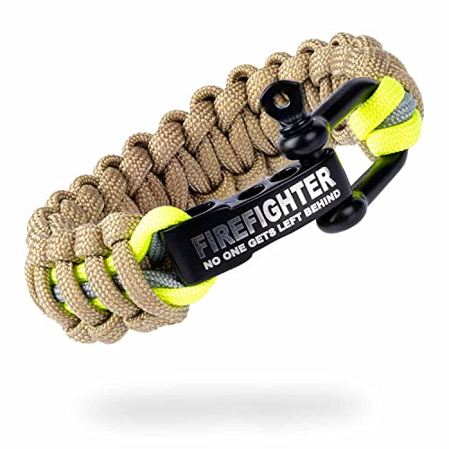 LIFE IS SIMPLE | Paracord Survival Armband | Firefighter gelb, grau | Verstellbarer Verschluss | für Outdoor, Camping, Wandern