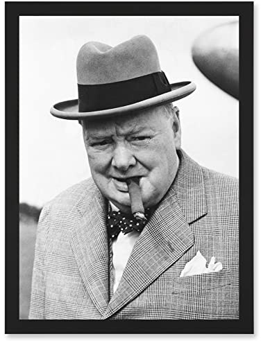 Artery8 Vintage Photo Winston Churchill Cigar Prime Minister Britain UK Artwork Framed Wall Art Print A4