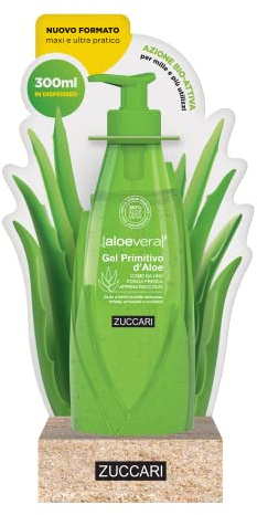 Zuccari Aloevera2 Gel Primitivo Dispenser 300ml – Aloe Vera 100% pura, non pastorizzata, lenitivo, idratante e protettivo, ideale per pelle stressata e sensibile di tutta la famiglia