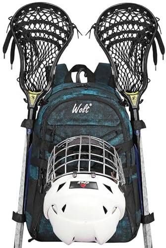 WOLT Turf Lacrosse ryggsäck väska – extra stort förvaringsutrymme för alla Lacrosse eller fälthockeyutrustning, två hållare och separata klossar skofack (kamogrön)