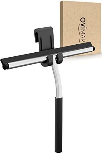 ovimar rasqueta de Ducha Gedser | sin taladrar | de Acero Inoxidable | Negra | Labio de rasqueta recambiable | 26,4 cm de Ancho | para Limpiar la Pared o la Ventana de la Ducha
