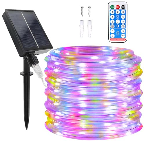 Micacorn Manguera Luces Solar, Solar Luces Exterior 22 Metro 8 Modos 200 LED Manguera Iluminación de Impermeables Control Remoto para Piscina Fiestas Jardines Bodas Decoración Navideña