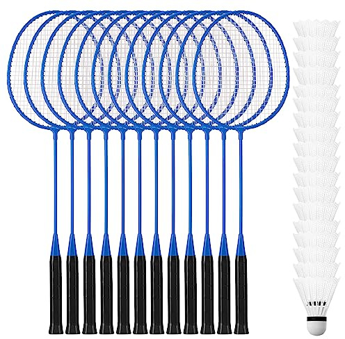 Wettarn 12 Pcs Badminton Rackets Bulk with 18 Nylon Badmintons, Shuttle Set for Beginners Advanced Player Backyard Gym Beach Outdoor(Blue)