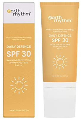 Earth Rhythm Sunscreen SPF 30 for Oily, Sensitive, Acne Prone or Dry Skin| PA+++, Non Sticky/Non Greasy, Leaves No White Cast | Men & Women, Tube - 50 ml