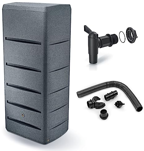 Prime Garden® Archi-Can Regenwassertank Regenamphore Regentonne Regenwassertonne Wasserspeicher mit Wasserhahn und Verbindung (Grau) (260L)