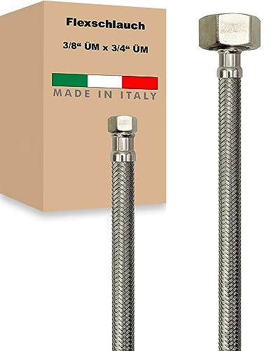 Flexschlauch ÜM x ÜM Edelstahl Panzerschlauch Anschlußschlauch Sanitär Armaturenschlauch Hauswasserwerk Made in Italy (3/8 x 3/4 - 500 mm)