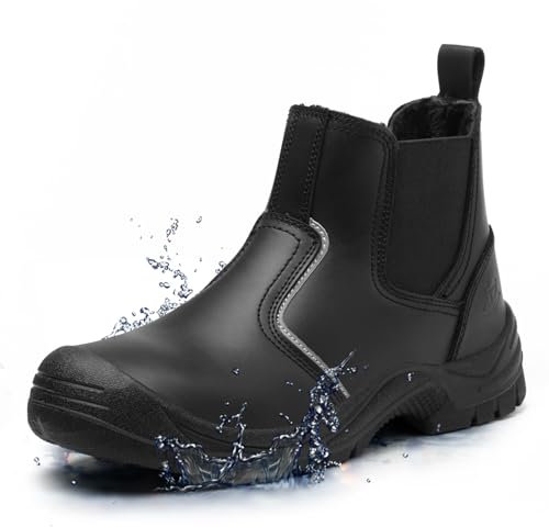 TAERGU S3 Winter Sicherheitsstiefel Herren Wasserdicht Arbeitsschuhe Stahlkappe ESD SRC CI Arbeitsstiefel Rutschfest Knöchelhoch Schutzschuhe Leder S1 Sicherheitsschuhe Safety Shoes,Schwarz,EU42