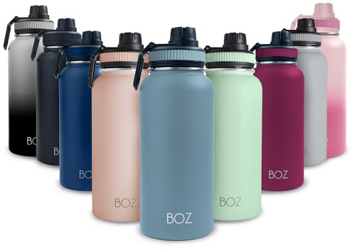 BOZ Stainless Steel Water Bottle - Vaccum Insulated Water Bottle 32 Oz - Wide Mouth BPA Free Sport Water Bottle for Gym with Spout Lid - Thermal Hot & Cold 1 Litre Slate Blue Waterbottle