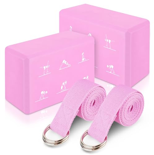 RETON Juego de 2 Bloques de Yoga Con Correa - Espuma EVA Ligera Para Pilates, Alta Densidad, Antideslizante Para Estiramiento y Mejora de Fuerza