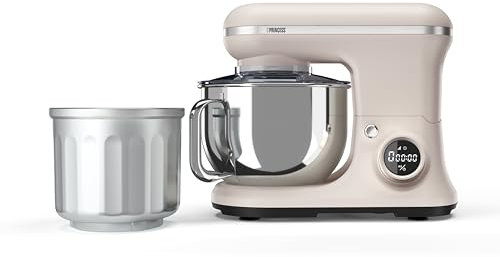 Princess Nordic Digital Küchenmaschine, 5-Liter-Edelstahlschüssel, 8 Geschwindigkeiten, digitale Steuerung, Eismaschinenaufsatz, 1200 W, BPA-frei, rutschfeste Füße, spülmaschinenfest, 220138