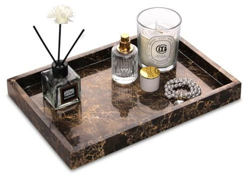 Kosmetiktabletts Marmor Tablett Badezimmertablett Luxuriöse Marmortablett Dunkelbraun 30 x 20 x 3 cm Schlüsselschale Küche Tabletts Dekotablett für Arbeitsplatte Bad Kerzen Handtuch
