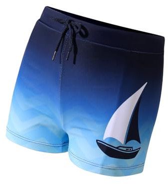 Comfyouth badbyxor pojkar vågmönster badshorts barn snabbtorkande simbyxor med fodrad elastisk linning för pojkar 128–176, Mörkblå, 176