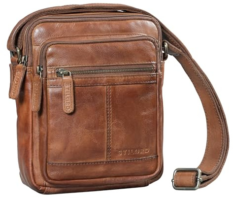 STILORD Lorenzo Kleine Umhängetasche Herren Leder Crossbody Herrentasche Vintage Ledertasche Schultertasche Männerhandtasche kompakte Messenger Bag für 8 Zoll Tablet Farbe:brandy - cognac