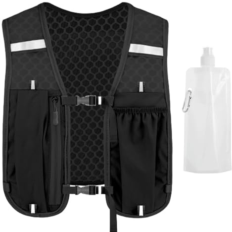 MUNSKT Gilet de Course léger avec Bouteille d'eau Pliable, Sac à Dos d'hydratation de Course Pratique avec Porte-téléphone et Stockage, Courir randonnée Cyclisme Trailrunning Marathon