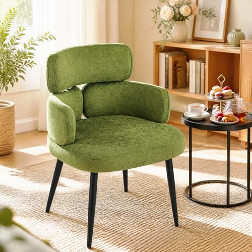 Hellove Chaise de Coiffeuse avec Accoudoirs, Moderne Fauteuils Salon, Chaises Salle Manger et Pieds en Bois Massif, Fauteuil Salle a Manger, Chaise de Cuisine Rembourré pour Chambre, Vanity, Vert