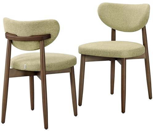 VASAGLE Chaises de Salle à Manger, Pieds en Bois Massif, Tissu Aspect Lin, Dossier Incurvé, 50 x 51 x 82 cm, Lot de 2, Vert Olive, pour Cuisine, Salon, Collection Mazie KDC668C101