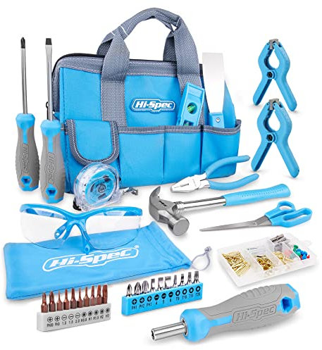 Hi-Spec 34pc Blue Home DIY Tool Kit. Complete Household Hand Tools. All Essential Repairs in a Bag