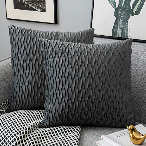 Yamonic Kissenbezüge Set Samt Soft Dekorative Kissen Fall für Sofa Schlafzimmer 40cmx40cm 2er Pack für Couch Bett Sofa Stuhl Schlafzimmer Wohnzimmer, Grau
