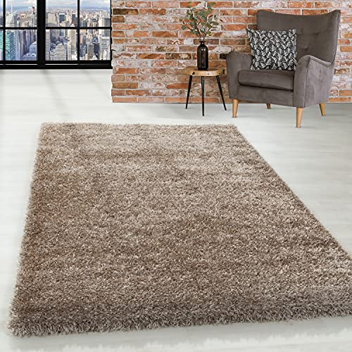 SIMPEX Teppich Wohnzimmer 280 x 370 cm Hochflor Teppich Taupe Moderne Einfarbig Design - Schlafzimmer Teppich Pflegeleicht Extra Weich Extra Flauschig - Carpet Living Room Deko