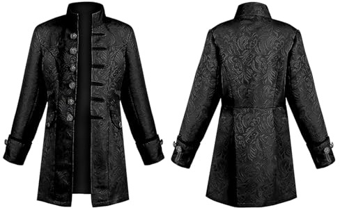 AIEOE Kids Halloween Jacket Long Sleeve Medieval Cosplay Costume Gothic Steampunk Pirate Tailcoat Victorian Renaissance Jacquard Tuxedo Trench Coat A Black