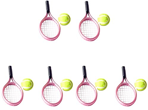 TOYANDONA 6 Sets Mini Tennis Rackets with Balls - Miniature Sports Props Miniature Rackets and Mini Balls for Dollhouse Accessories Decorations Fairy Garden Sports Model Ornament, Random Color