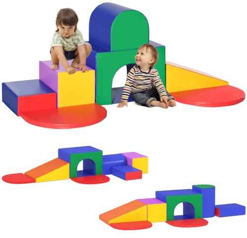 HOMCOM Parcours Motricité Bébé Jouet d'escalade Mousse 7PCS Multicolore | Blocs De Construction avec Revêtement Synthétique, Jouets Éducatifs, pour Enfants d'Âge Préscolaire