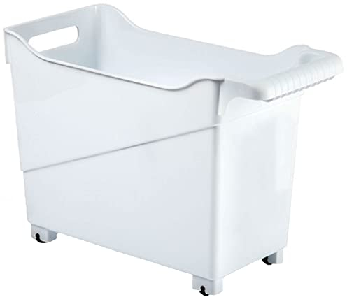 Acan Tradineur Carrello Multiuso Nº3 in Plastica con Ruote e Manico, Cesto Organizzatore per Prodotti per la Pulizia Bagno Cucina (Bianco, 26 x 18 x 38 cm)