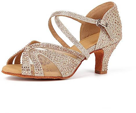 Syrads Women's Ballroom Latin Dance Shoes with Rhinestones Salsa Tango Bachata Indoor Dancing Shoes for Wedding Party Prom
